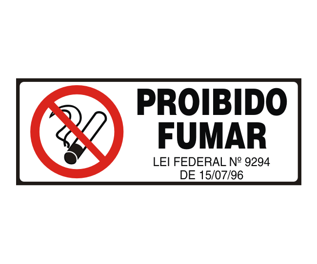 Placa Proibido Fumar Lei Federal 9294 De 15 07 1996 PlacasOnline