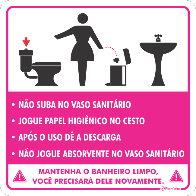 Placa Aviso - Não Jogue Papel no Vaso Sanitário - Iplacas Sinalização