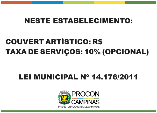 Placa Couvert Art Stico E Taxas De Servi O Lei Municipal Campinas Placasonline